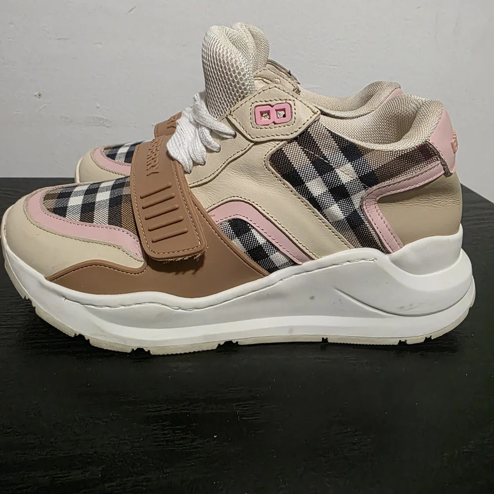 Burberry Beige and Pink Check Athletic Shoes - Picture 7 of 8